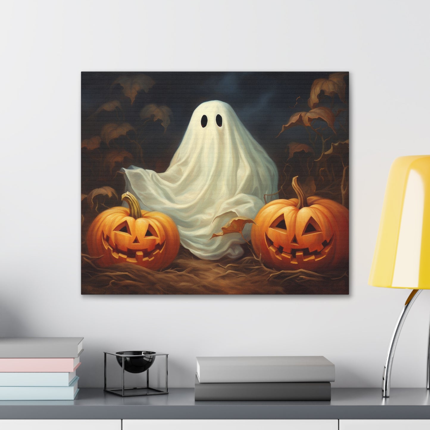 Ghost and Jack O Lanterns Canvas Wall Art Halloween Decor