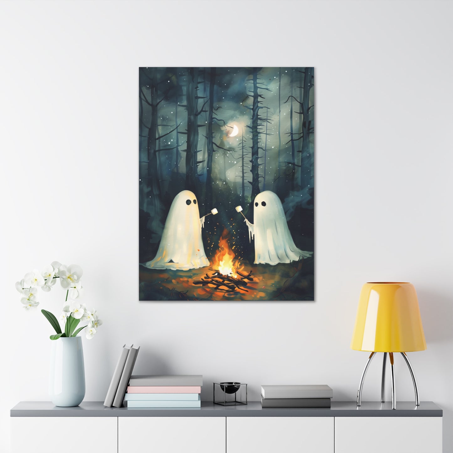 Ghosts Roasting S'mores Canvas Wall Art