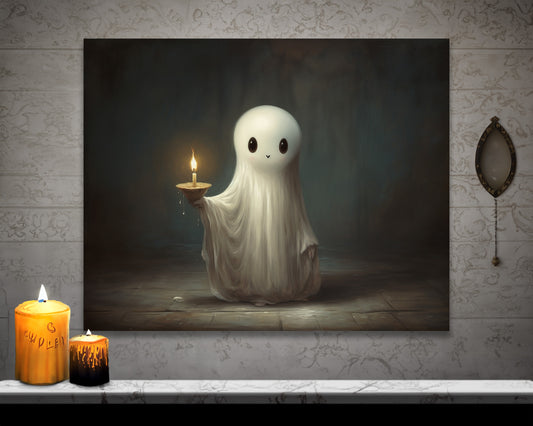 Ghost Holding A Candle Canvas Wall Art Halloween Decor