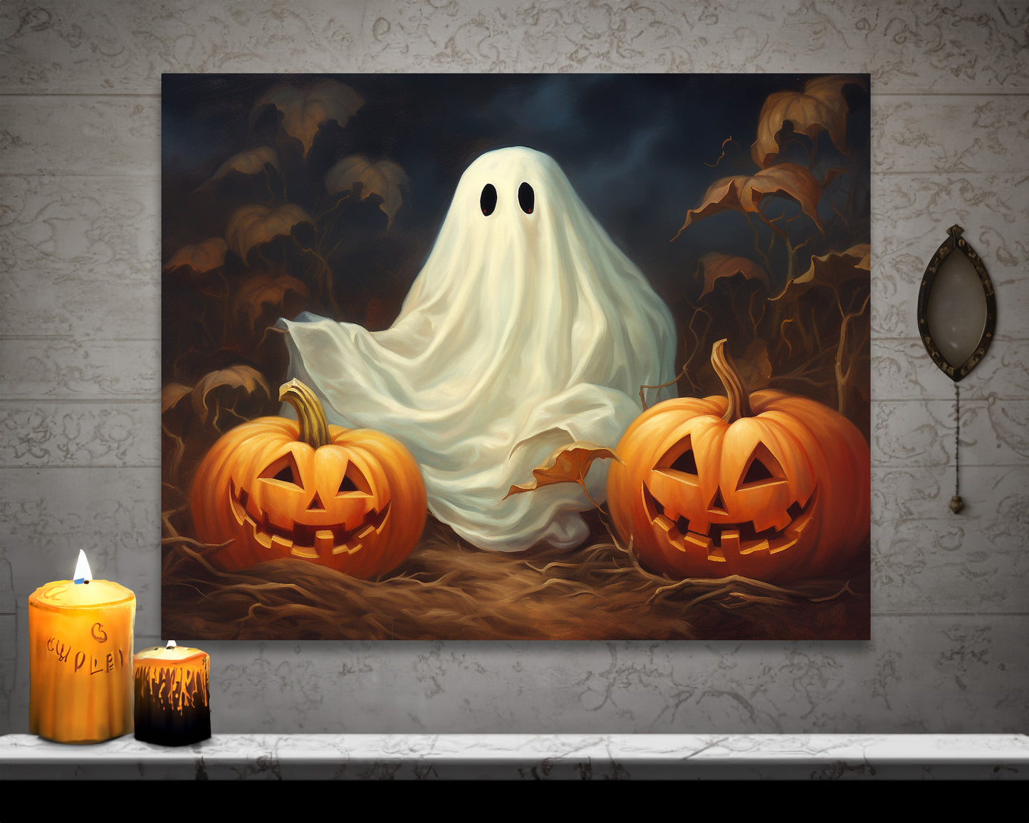 Ghost and Jack O Lanterns Canvas Wall Art Halloween Decor