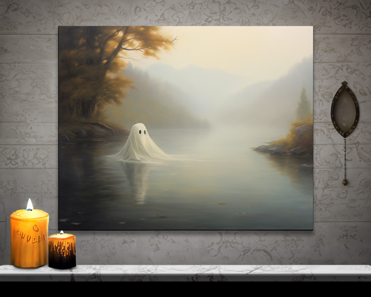 Ghost Over Lake Canvas Wall Art Halloween Decor