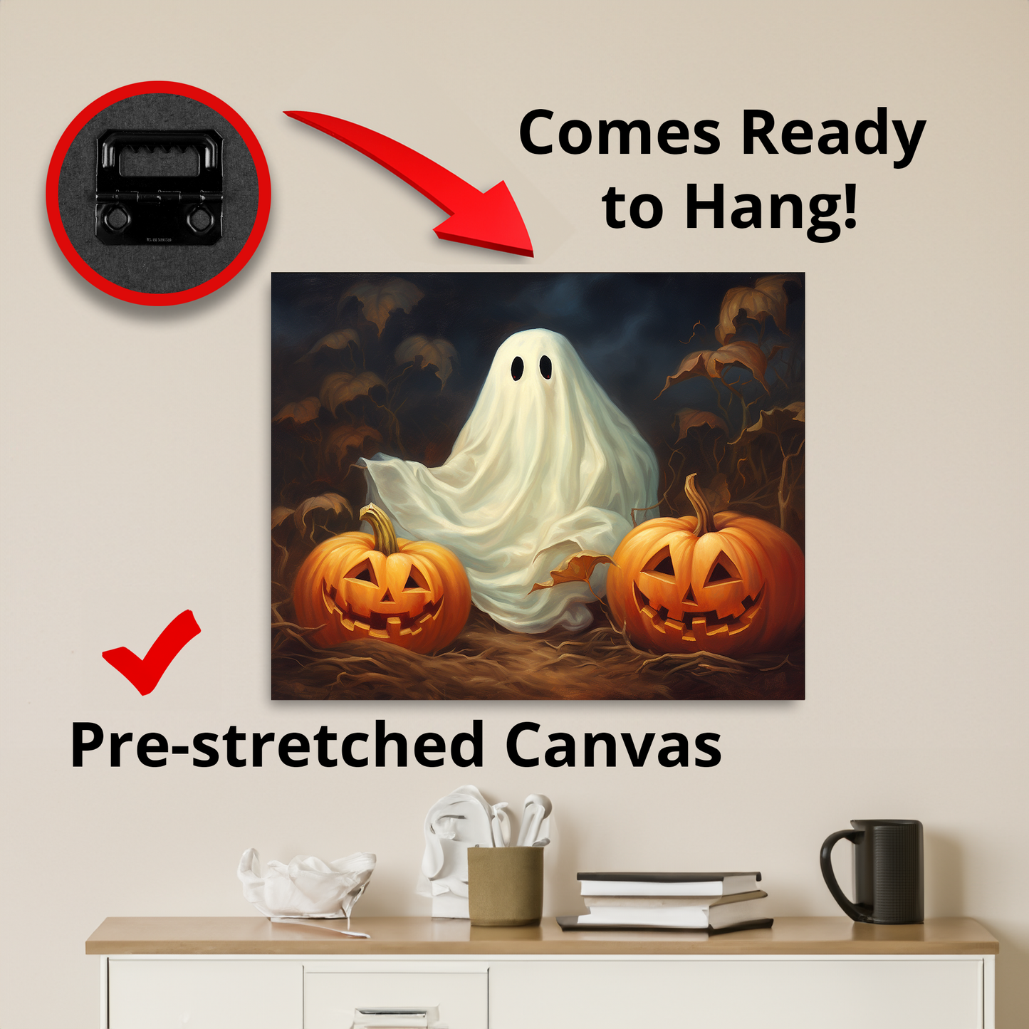 Ghost and Jack O Lanterns Canvas Wall Art Halloween Decor