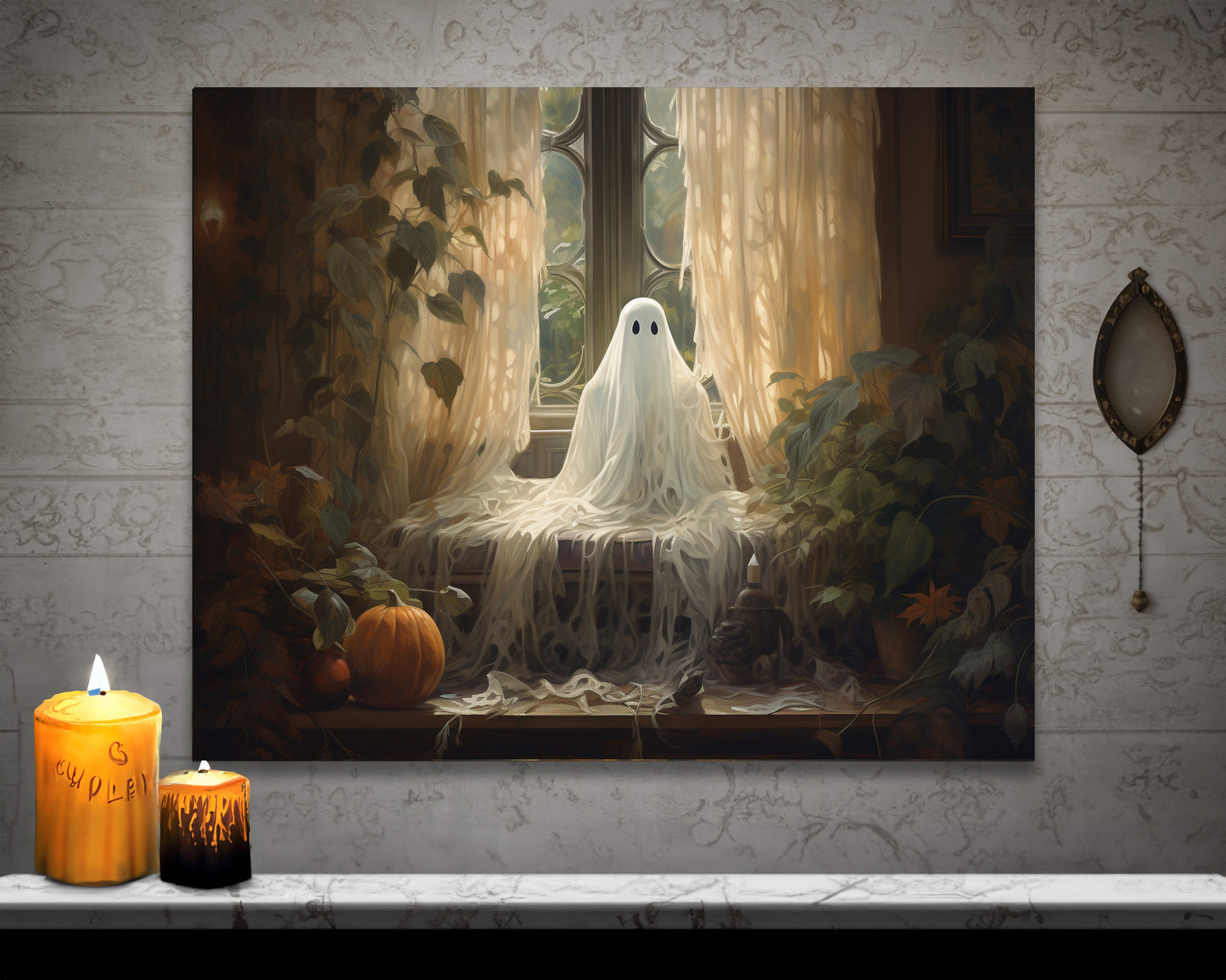 Ghost in Window Canvas Wall Art Halloween Decor