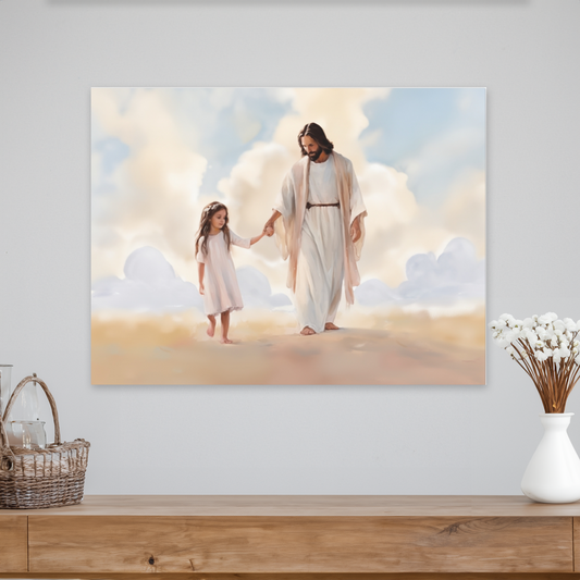 Girl Walking With Jesus Christian Wall Art