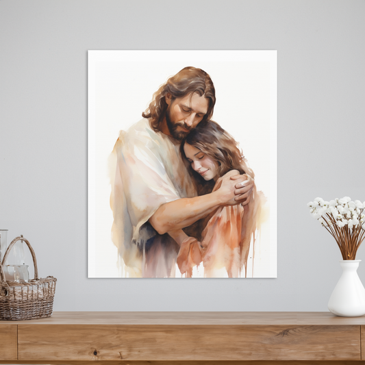 Jesus Hugging Girl Christian Wall Art