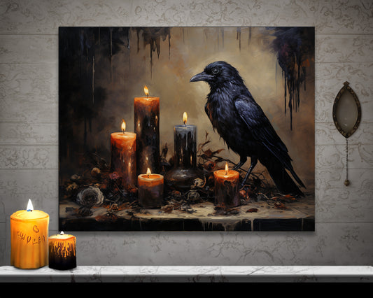 Raven Canvas Wall Art Halloween Decor